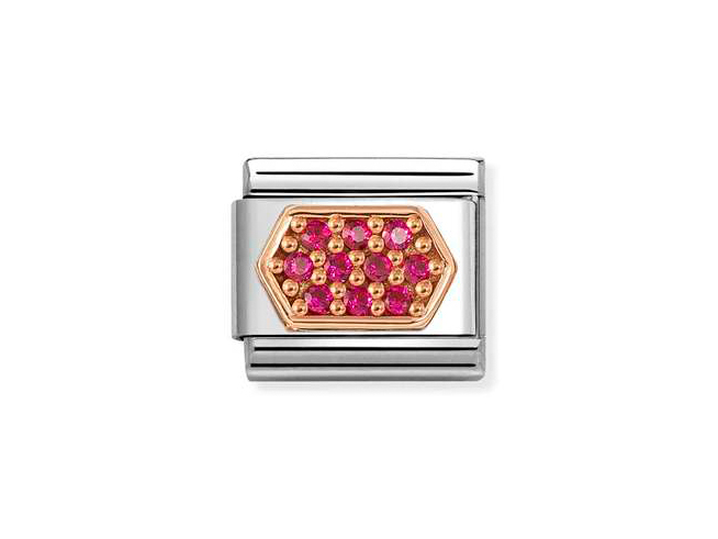 Nomination 430312 06 - CLASSIC Zirkonia-Pavé in echt Roségold-Fassung - Sechseck - Rot