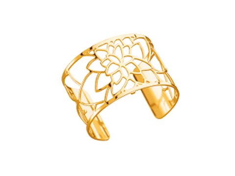 Goldener Armreif von Les Georgettes mit einem filigranen NENUPHAR-Muster, 40 mm breit, elegant und modisch, ideal für jeden Anlass.