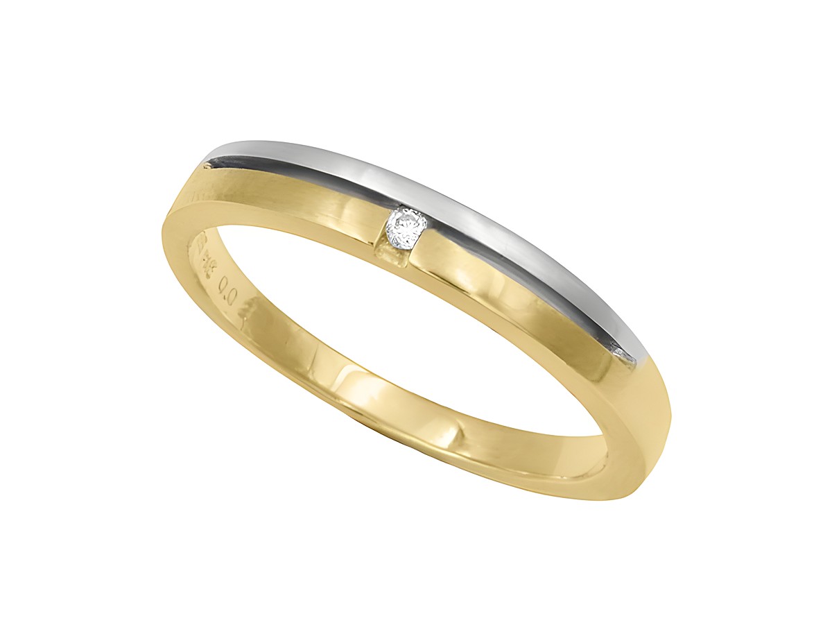 Edel-Ring aus Gelbgold und Weißgold 585 bicolor mit einem Brillant von 0,02 ct in w-p1, Größe 60, Hersteller Juwelier Harnisch.