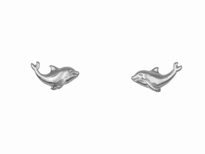 Ohrringe Ohrstecker in Delfin-Design aus rhodiniertem Sterling Silber, hergestellt von Juwelier Harnisch, ideal für Kinder.