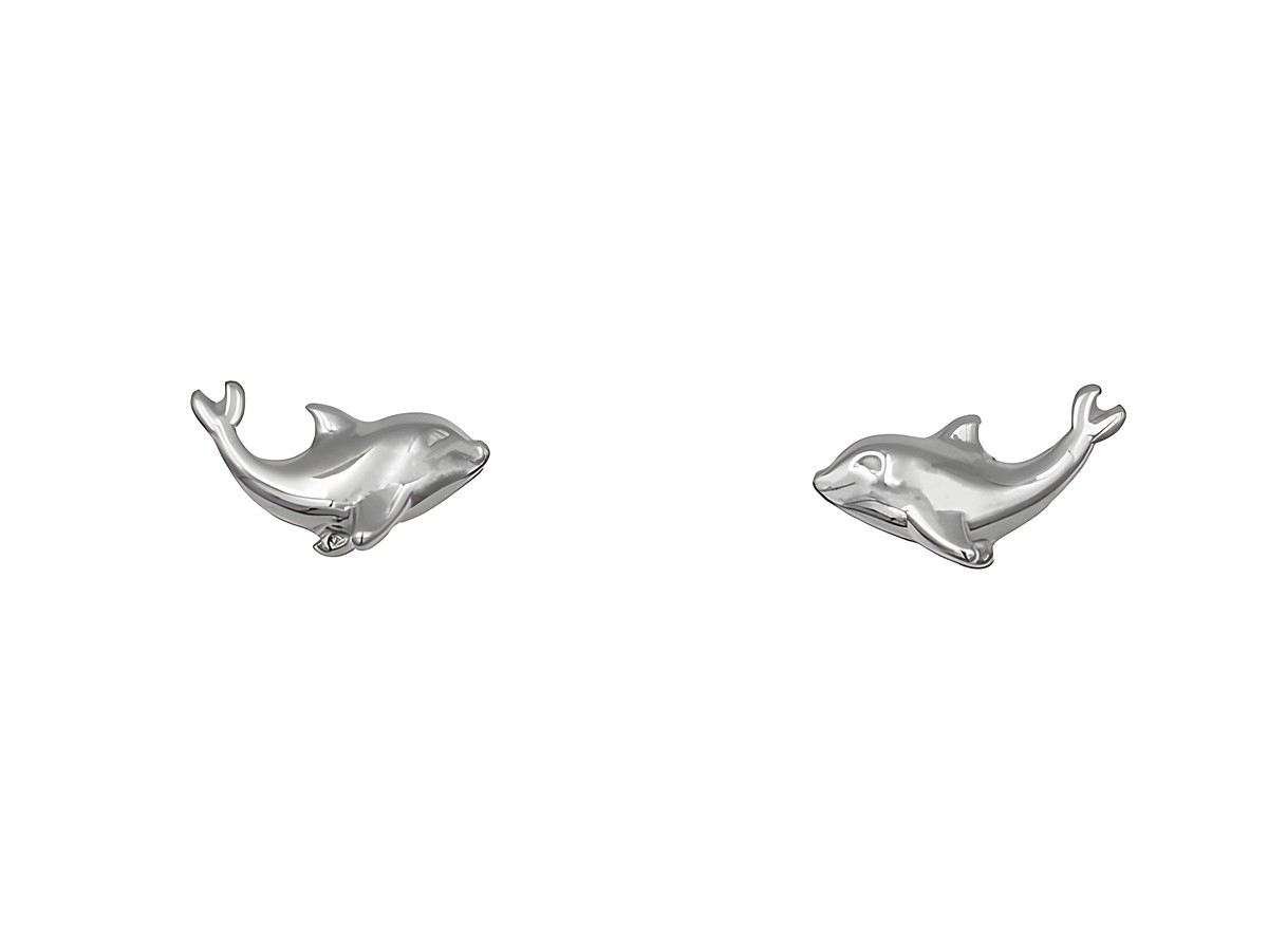 Ohrringe Ohrstecker in Delfin-Design aus rhodiniertem Sterling Silber, hergestellt von Juwelier Harnisch, ideal für Kinder.