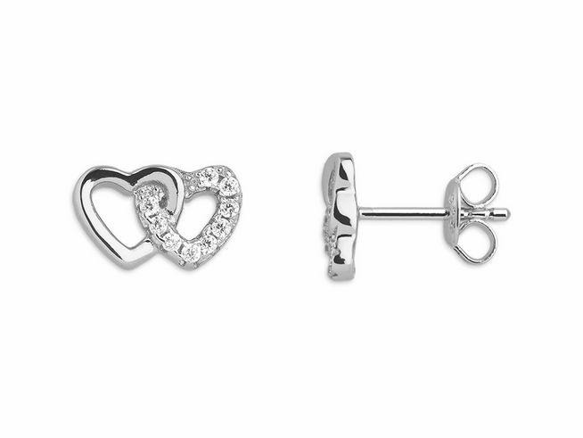 Xenox Sterling Silber Ohrringe XS3740N - LOVE STORY-OS, zwei ineinandergreifende Herzen mit funkelnden Zirkoniasteinen, eleganter Ohrschmuck für romantische Anlässe.