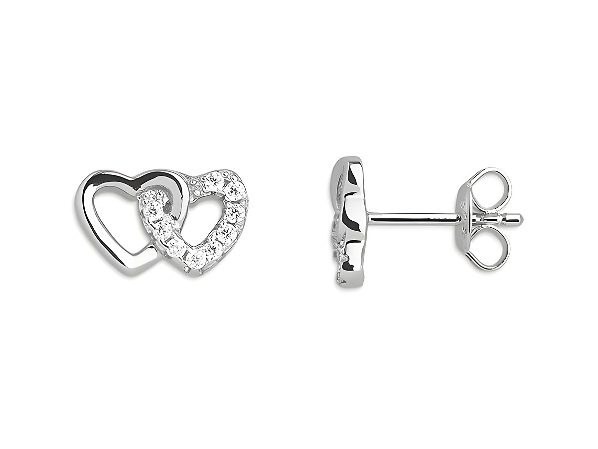Xenox Sterling Silber Ohrringe XS3740N - LOVE STORY-OS, zwei ineinandergreifende Herzen mit funkelnden Zirkoniasteinen, eleganter Ohrschmuck für romantische Anlässe.