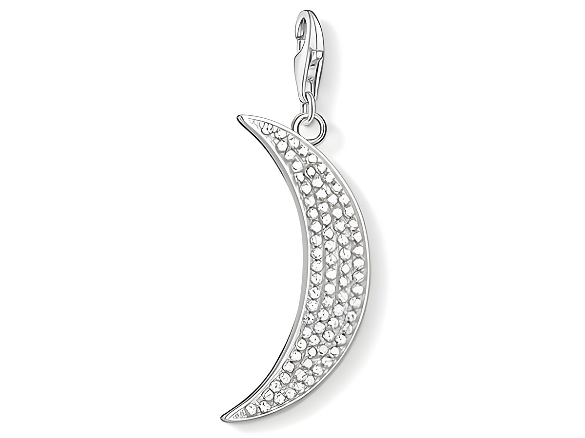 Charm-Anhänger in Form eines Sichelmonds aus glänzendem Silber mit funkelnden weißen Zirkonia, ideal für individuelle Schmucksterne von Thomas Sabo.