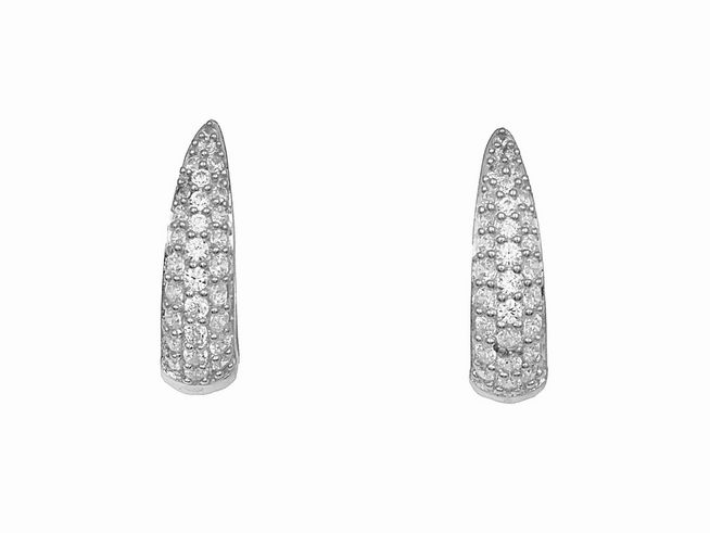Creolen aus 925 Sterling Silber in poliertem Finish mit Zirkonia, 1,3 cm lang, elegant spitz zulaufend, bis 15 mm, Hersteller Juwelier Harnisch.