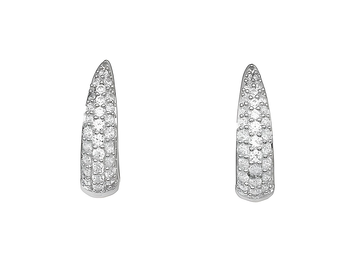 Creolen aus 925 Sterling Silber in poliertem Finish mit Zirkonia, 1,3 cm lang, elegant spitz zulaufend, bis 15 mm, Hersteller Juwelier Harnisch.