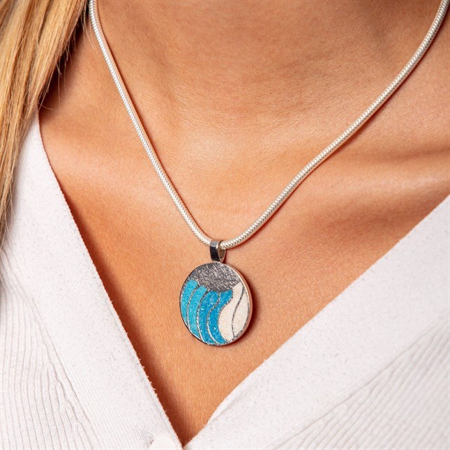DUR Anhänger Welle - Sterling Silber - Strandsand + blauer Steinsand – Ansicht 2