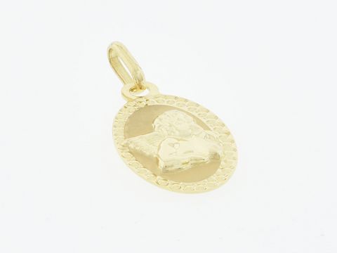 Gold Anhänger oval aus 333 Gold mit zartem Schutzengel, Hersteller Juwelier Harnisch, ideal als Schmuckstück für besonderen Anlass oder als Geschenk.