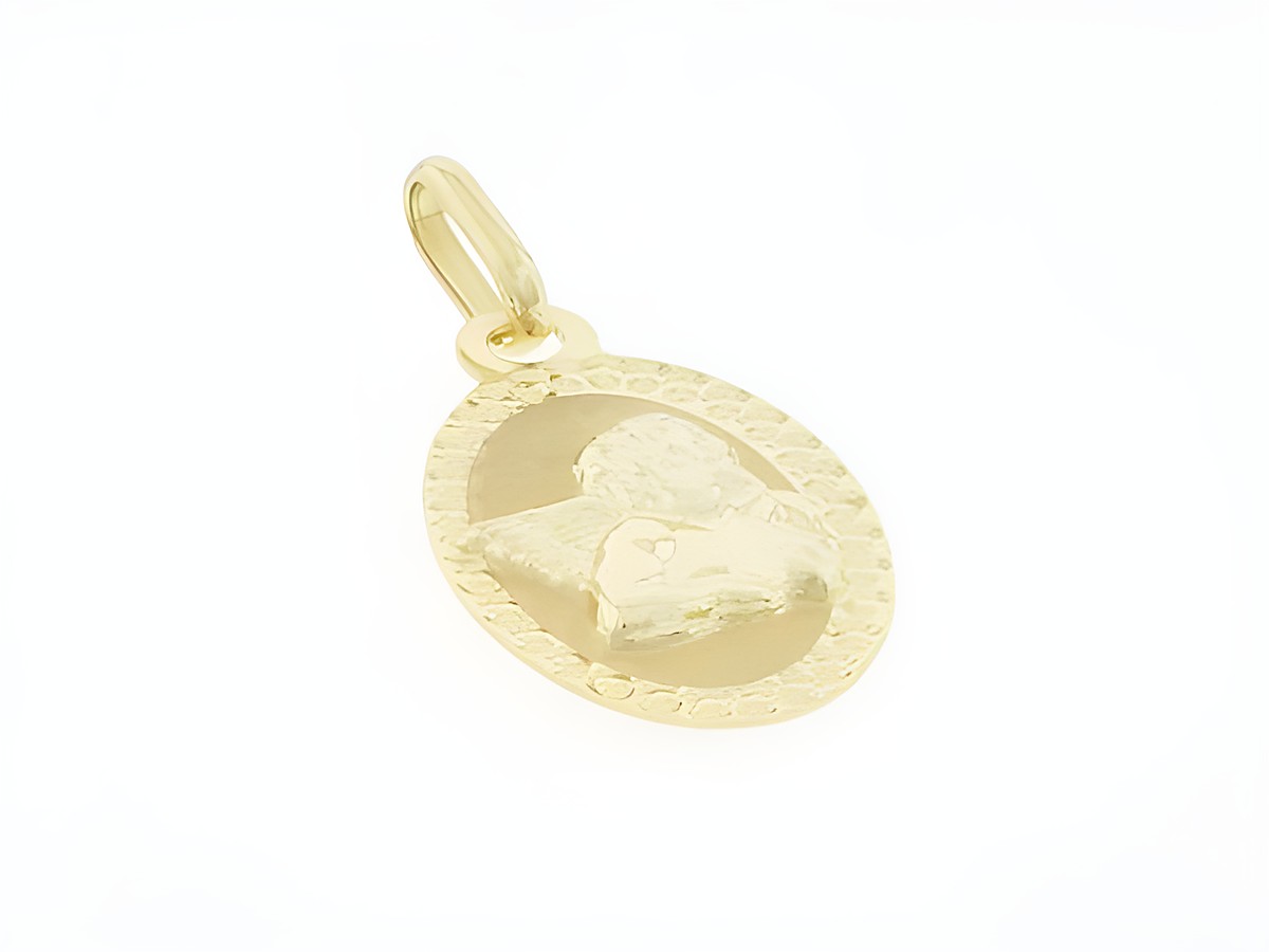 Gold Anhänger oval aus 333 Gold mit zartem Schutzengel, Hersteller Juwelier Harnisch, ideal als Schmuckstück für besonderen Anlass oder als Geschenk.