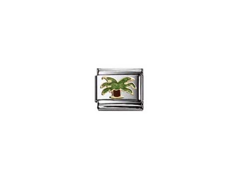 Silberne Nomination Classic NATURE emaillierte Palme in einem Blumentopf, detailreiche Gestaltung mit grüner und brauner Emaille, geeignet für Armbänder.