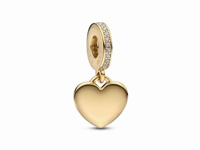 Gravierbarer baumelnder Herz Charm Anhänger von Pandora in Gelbgold Vergoldung mit Zirkonia, Modell 768761C01, ideale Ergänzung für jedes Schmuckstück.