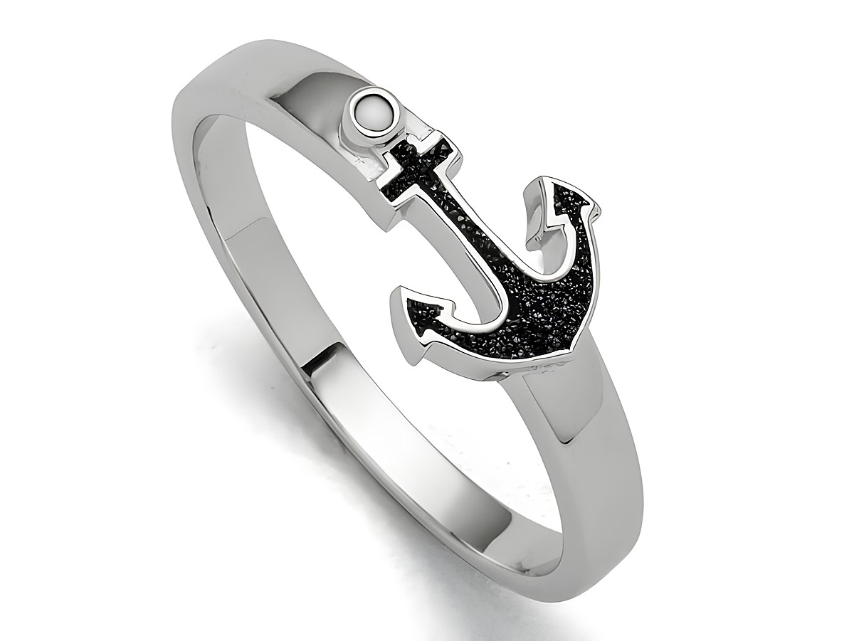 Sterling Silber Ring mit Ankerdesign, verziert mit Lavasand und einer kleinen Perle, Größe 56, Hersteller DUR, Modell R5687.56, ideal für den maritimen Stil.