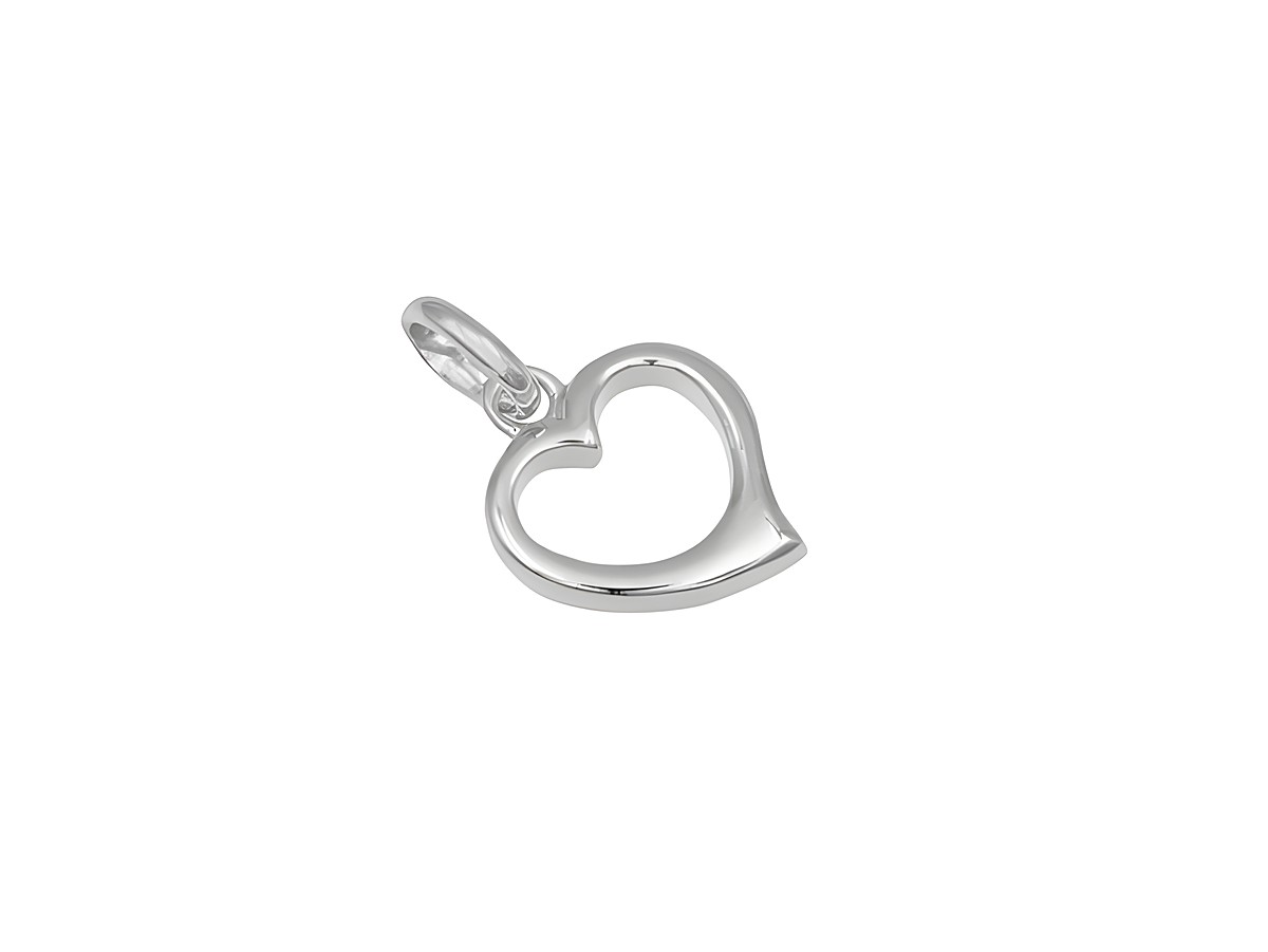 Ein dekorativer Anhänger in Herzform aus rhodiniertem Sterling Silber, hergestellt von Juwelier Harnisch. Der Anhänger hat eine plastische Ausführung und wirkt elegant und stilvoll.