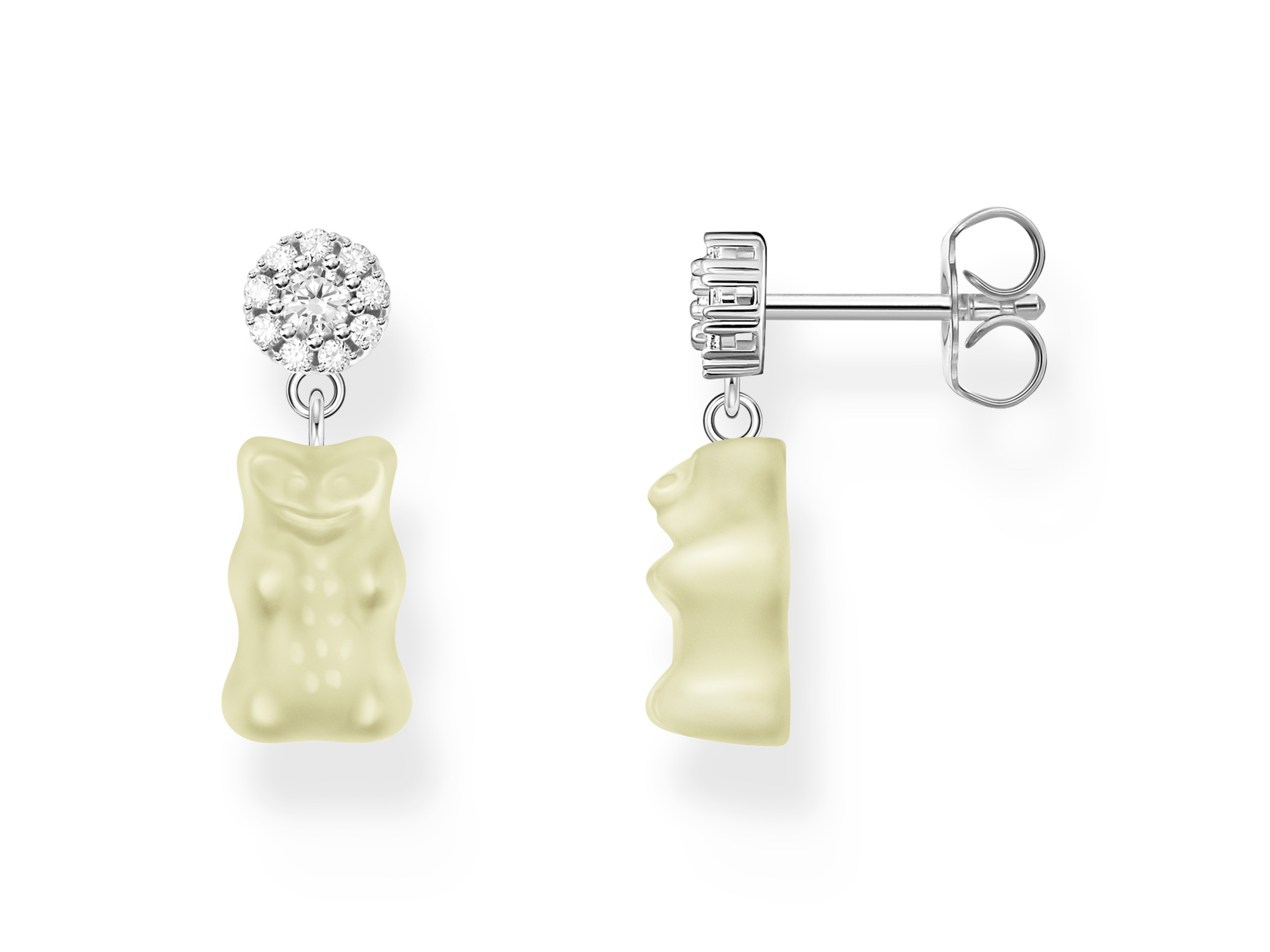 Thomas Sabo Ohrringe H2330-052-14 mit goldfarbenem Gummibärchen in transparentem Design und funkelndem Ohrstecker, perfekt für trendige Outfits und Liebhaber von HARIBO.