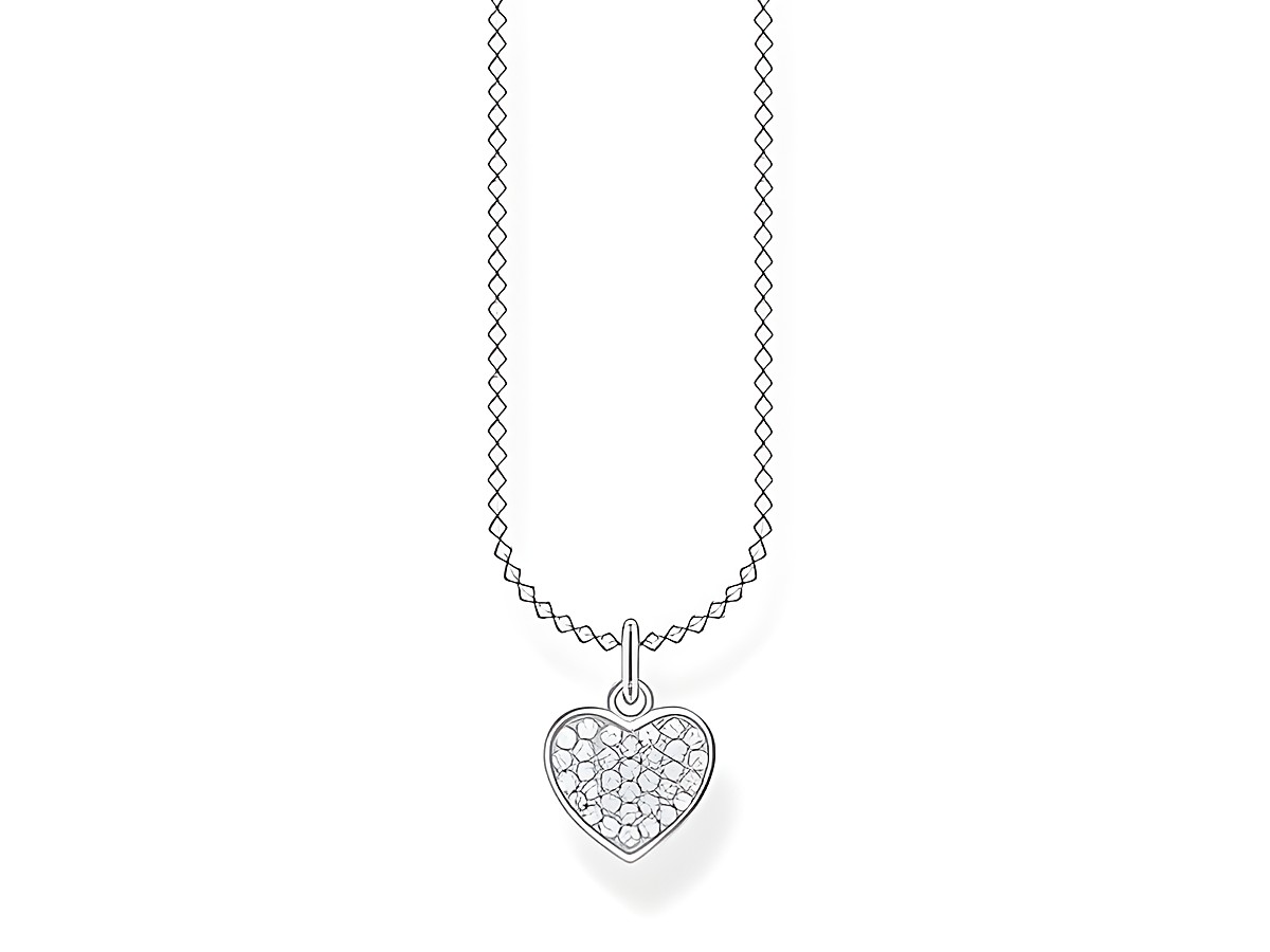 Kette von Thomas Sabo Charming Collection mit silbernem Herzanhänger, besetzt mit klaren Zirkoniasteinen, in der Länge von 36-38 cm. Elegantes Schmuckstück für jeden Anlass.