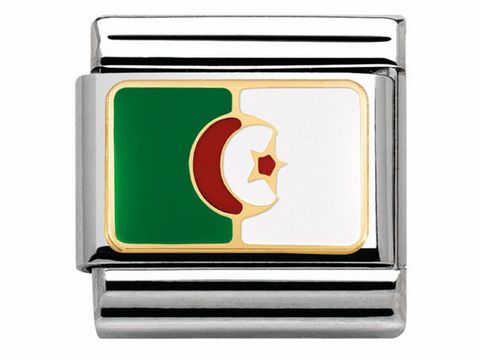 Armband mit dem Emblem Algeriens in grüner und weißer Emaille, dargestellt durch eine Halbmond-Sichel und einen Stern auf weißem Hintergrund, von Nomination, Classic BICOLOR.