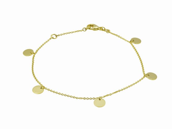 Armband Plättchenreihe aus Silber gelbgoldvergoldet mit einer Länge von 17 cm und 19 cm, ohne Stein, Hersteller Juwelier Harnisch. Elegant und modern.