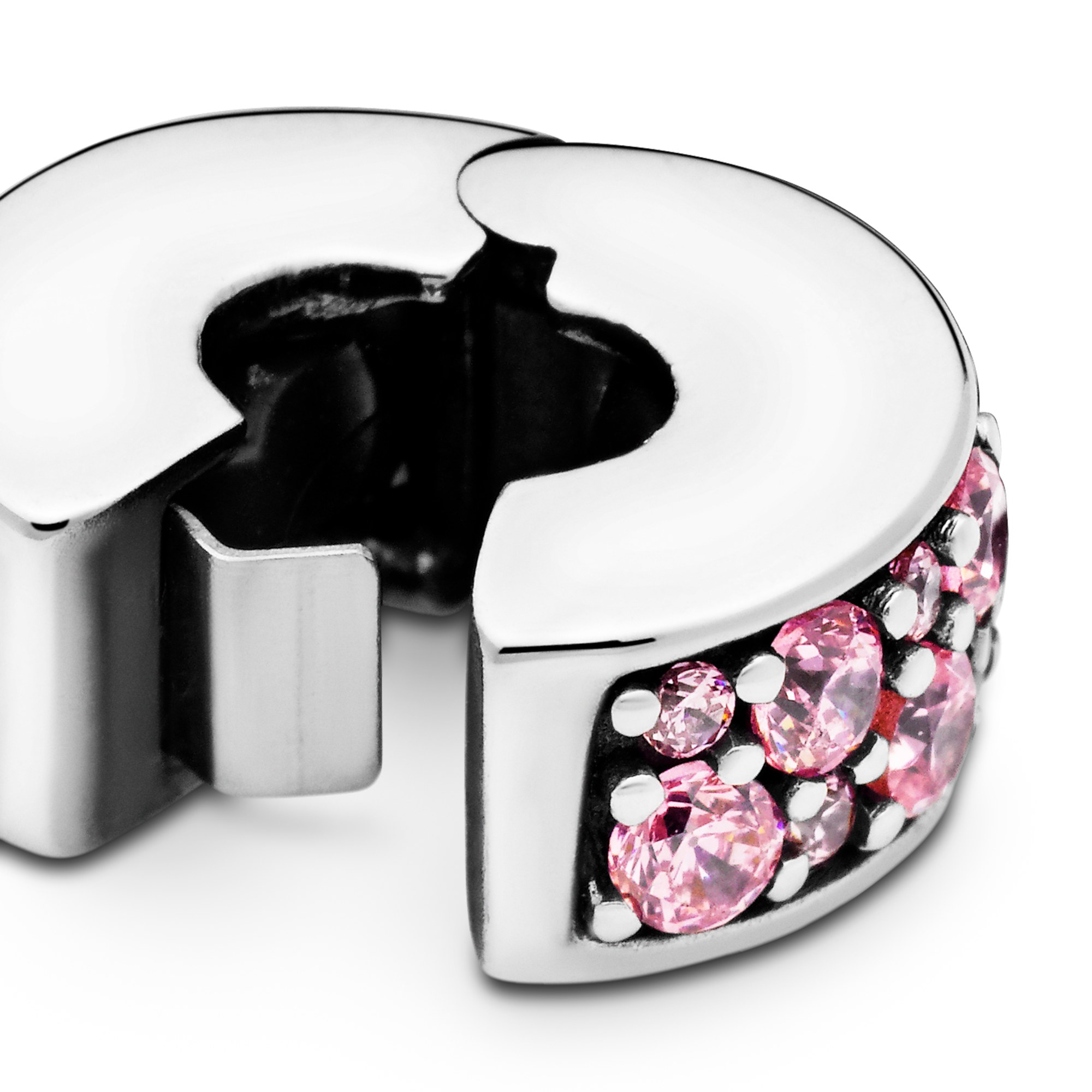 PANDORA Rosafarbener Pavé-Glanz - Silber - CLIP Stopper mit Silikonkern – Ansicht 4