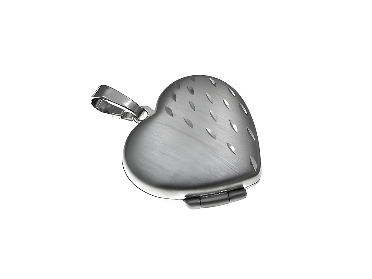 Silber Medaillon Herz mattiert mit Muster und rhodinierten Oberflächen vom Hersteller Juwelier Harnisch, elegantes und zeitloses Design. Ideal zum Tragen oder Verschenken.