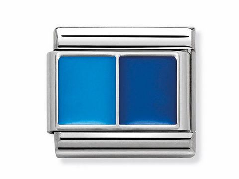 Composable Classic Symbole in Edelstahl mit Emaille, zeigt eine Flagge in hellblau und blau, Hersteller ist Nomination, modernes Design für individuellen Schmuck.