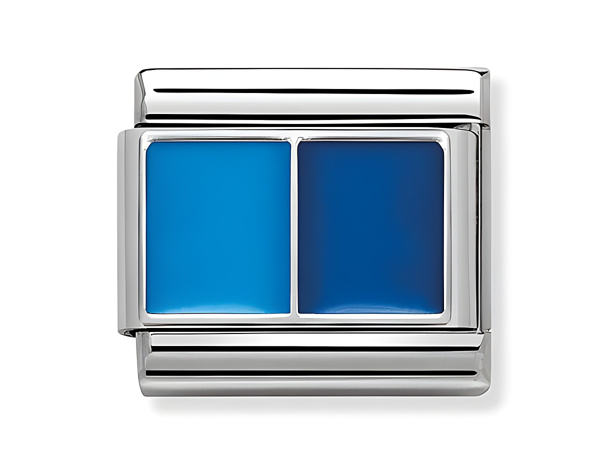 Composable Classic Symbole in Edelstahl mit Emaille, zeigt eine Flagge in hellblau und blau, Hersteller ist Nomination, modernes Design für individuellen Schmuck.
