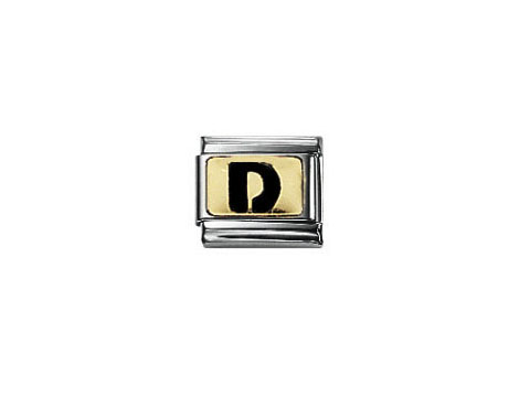 Nomination Classic schwarze Buchstabe D 030264 04, Hersteller Nomination, ein elegantes Charms mit schwarzer Emaillierung und goldenem Hintergrund, ideal für Armbänder.