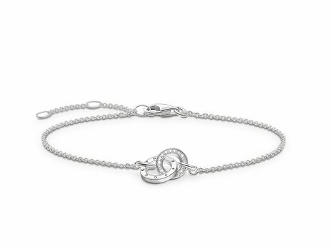 Silbernes Armband von Thomas Sabo mit Diamanten in weiß, designed mit einer Verzierung aus zwei miteinander verbundenen Elementen, Länge 19,5 cm.