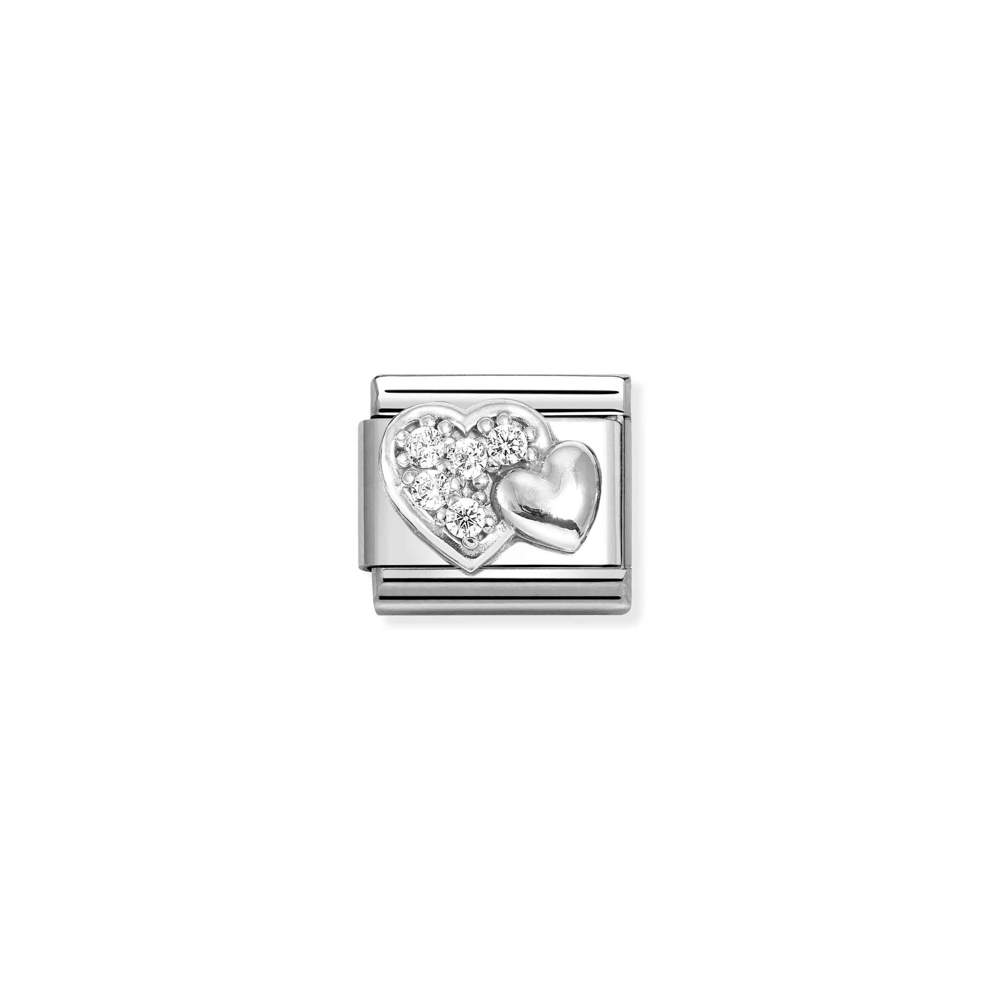 Nomination Composable Classic Charm gewölbtes Herz - Edelstahl, Sterling Silber, Zirkonia