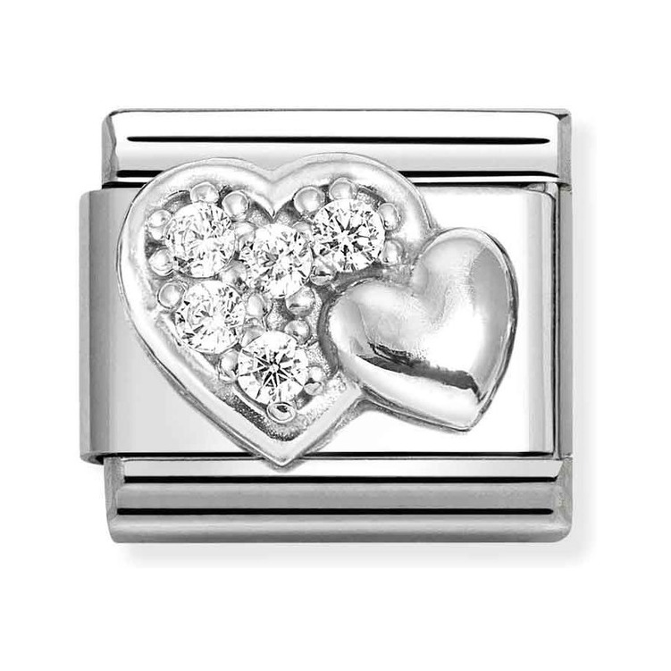 Nomination Composable Classic Charm gewölbtes Herz - Edelstahl, Sterling Silber, Zirkonia