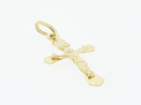 Gold Anhänger in Form eines Jesus Kreuzes, aus 333 Gold, religiös, Größe 2,2 cm, Hersteller: Juwelier Harnisch.