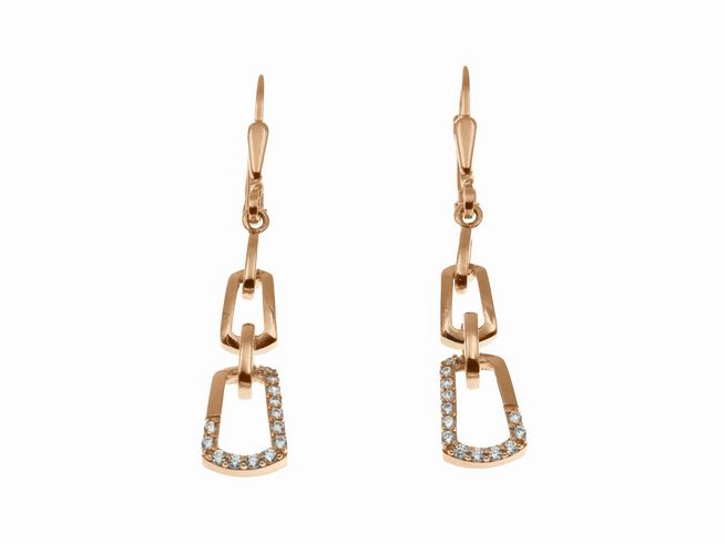 Ohrhänger funkelnde Glieder aus Sterling Silber mit Roségold Vergoldung, verziert mit Stein, Hersteller Juwelier Harnisch. Elegant und stilvoll für jede Gelegenheit.