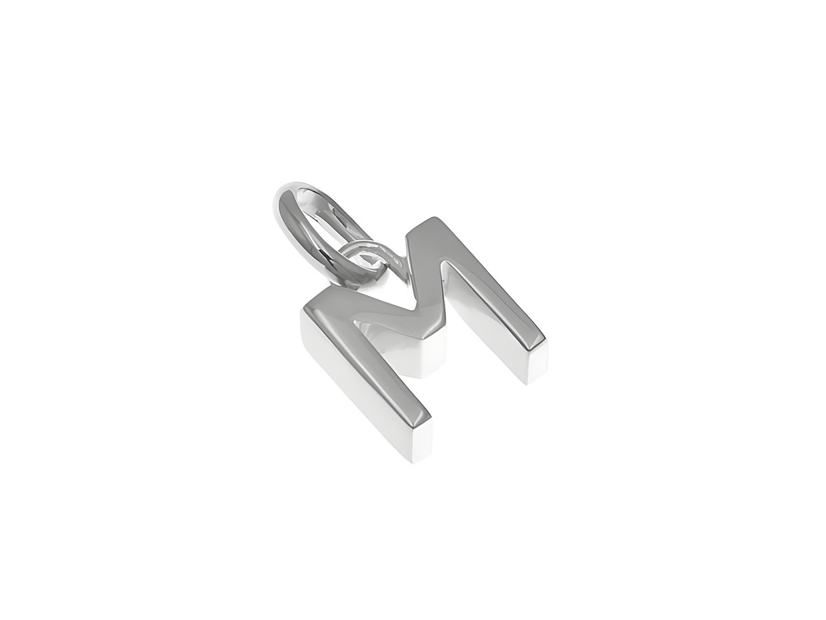 Anhänger aus Sterling Silber in Form des Buchstabens M, poliert und rhodiniert, hergestellt von Juwelier Harnisch.