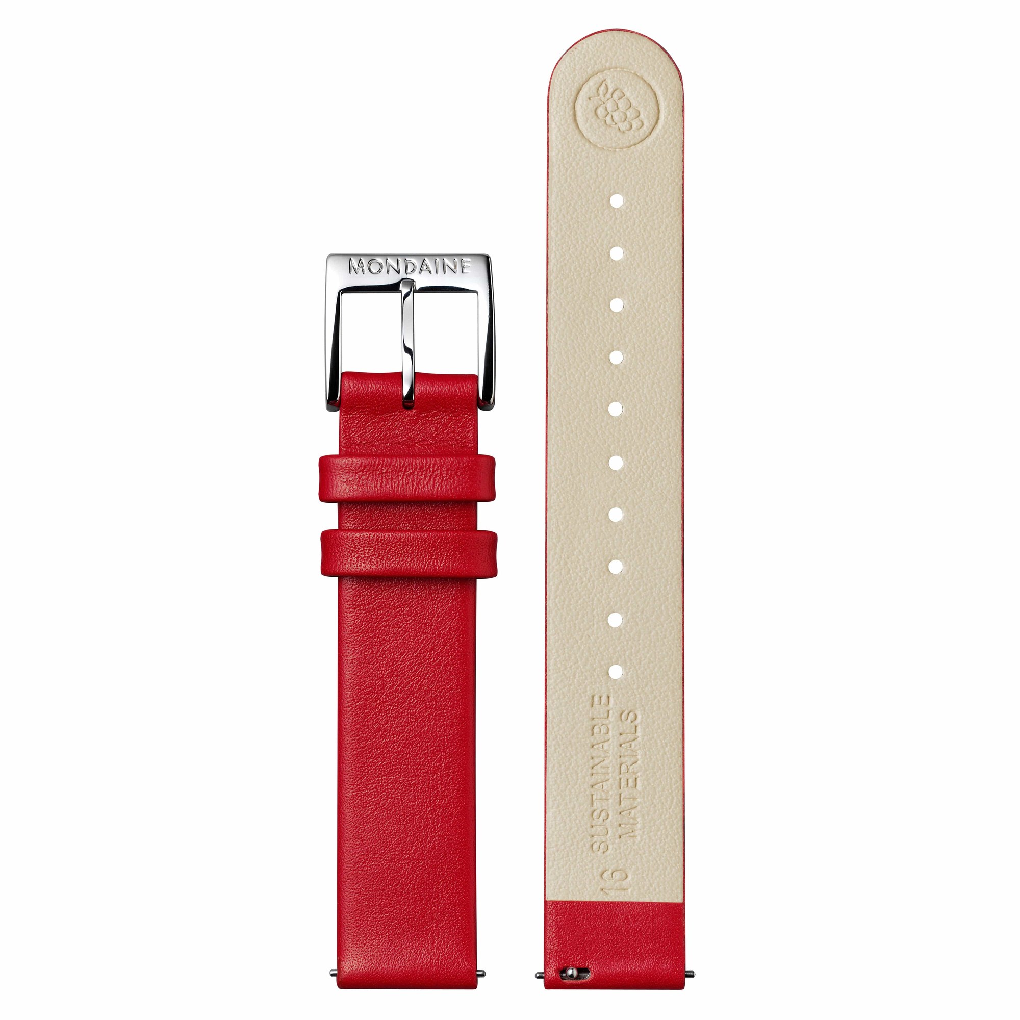 Mondaine Uhren Lederarmband - veganes Traubenleder Rot - 16 mm