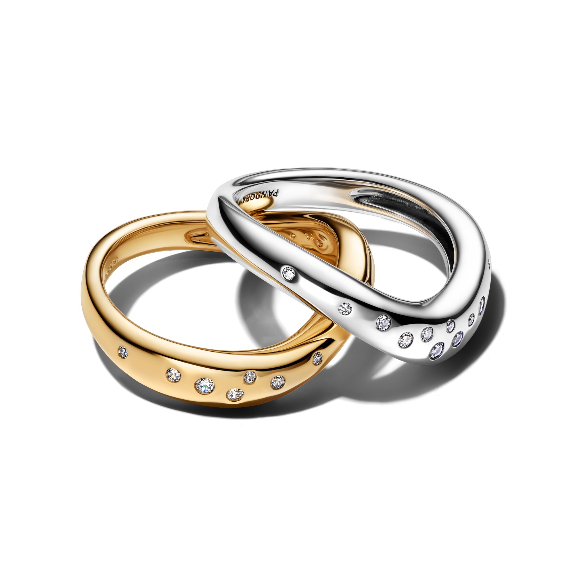 Pandora Organisch geformte bicolor Stapelringe Zirkonia - Gelbgold Vergoldung – Ansicht 2