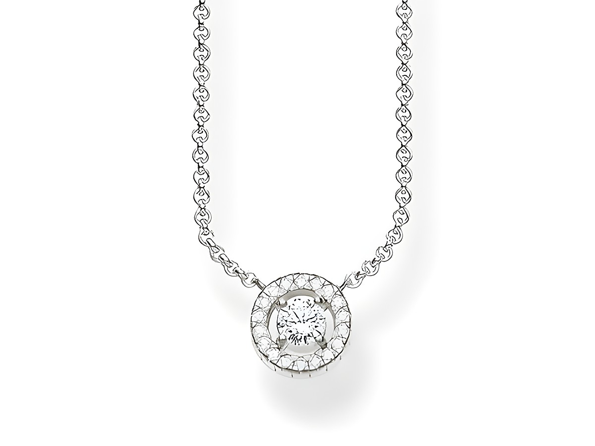Längenverstellbare Thomas Sabo Kette aus 925 Sterling Silber mit einem zirkonia weißen Kreisanhänger, glänzend und elegant, ideal für besondere Anlässe.