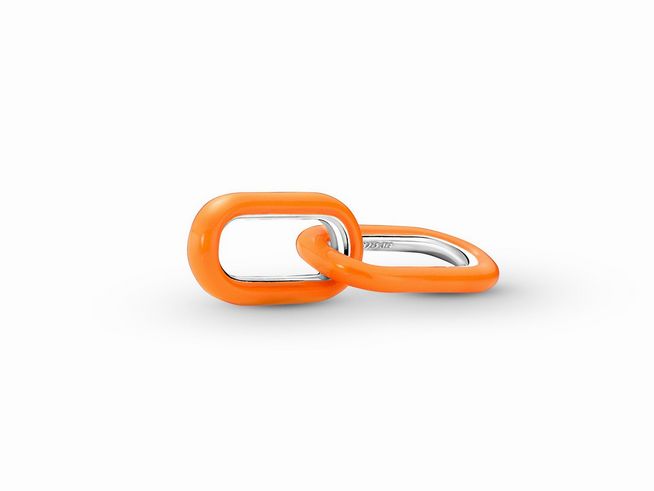 Leuchtendes orangefarbenes Doppel-Link aus Sterling Silber mit Emaille in Orange, ideal für individuelle Ketten- und Armbandgestaltungen von Pandora.