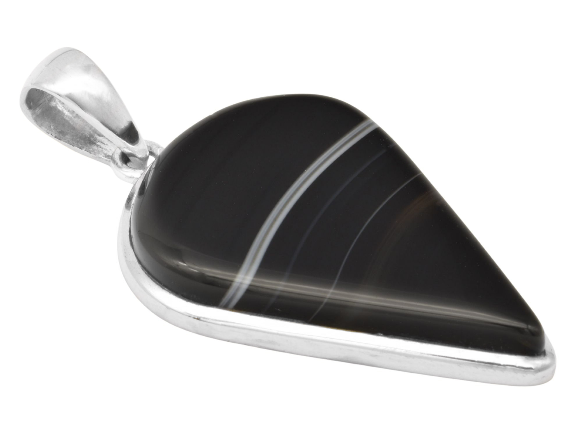 Anhänger Achat Pendel - Sterling Silber 925 - poliert - Achat Schwarz