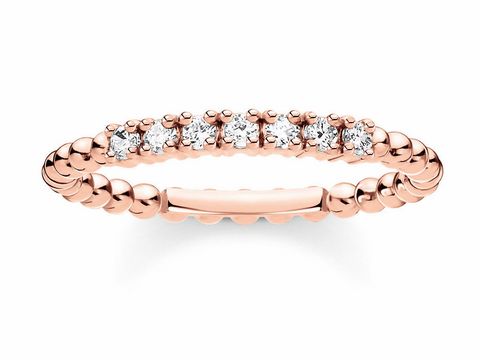 Silberner Ring von Thomas Sabo in Roségold, Größe 50, mit klaren Zirkonia-Steinen, elegantes Design für stilvolle Akzente.