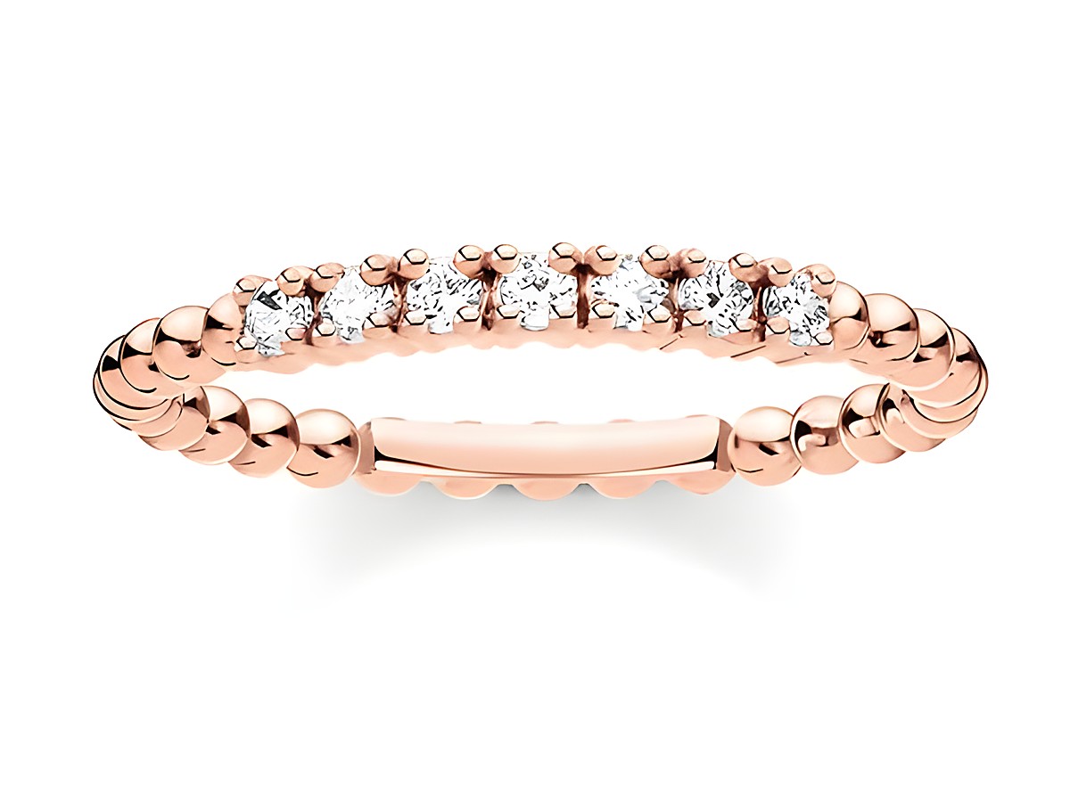 Silberner Ring von Thomas Sabo in Roségold, Größe 50, mit klaren Zirkonia-Steinen, elegantes Design für stilvolle Akzente.