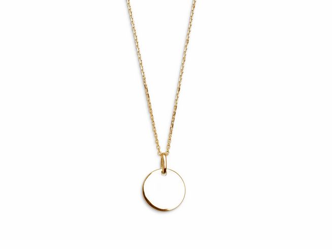 Xenox Sterling Silber Kette XS3543G in 40-45 cm mit gravierbarer Gelbgold vergoldeter Ankerkette und runder Gravurplatte. Ideal für persönliche Botschaften oder Geschenke.