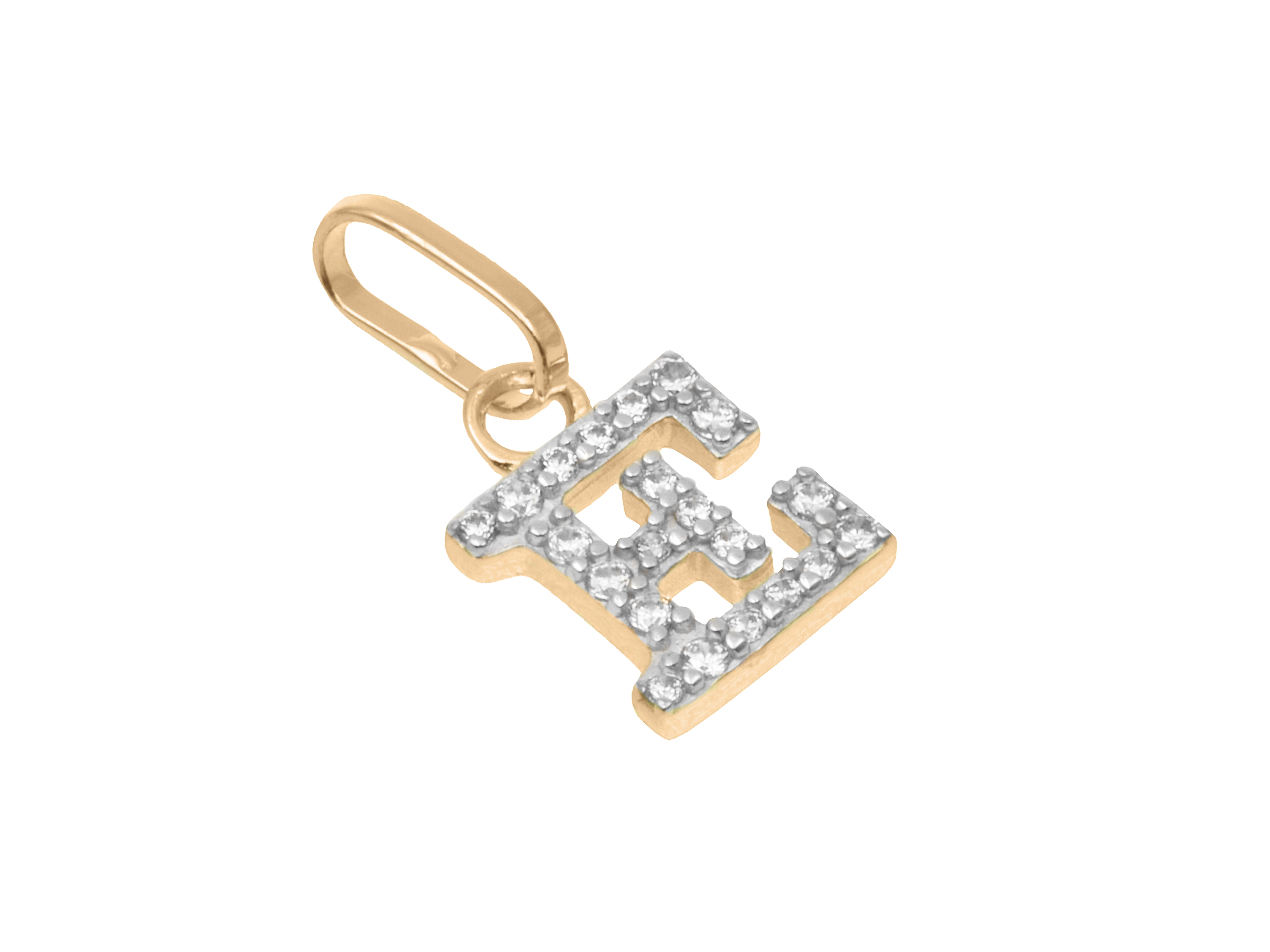 Buchstaben Anhänger - Buchstabe E - Sterling Silber Roségold Vergoldung - Zirkonia Buchstabenanhänger E aus Sterling Silber mit Roségold-Vergoldung, besetzt mit Zirkonia, hergestellt von Juwelier Harnisch, stilvoll und funkelnd.