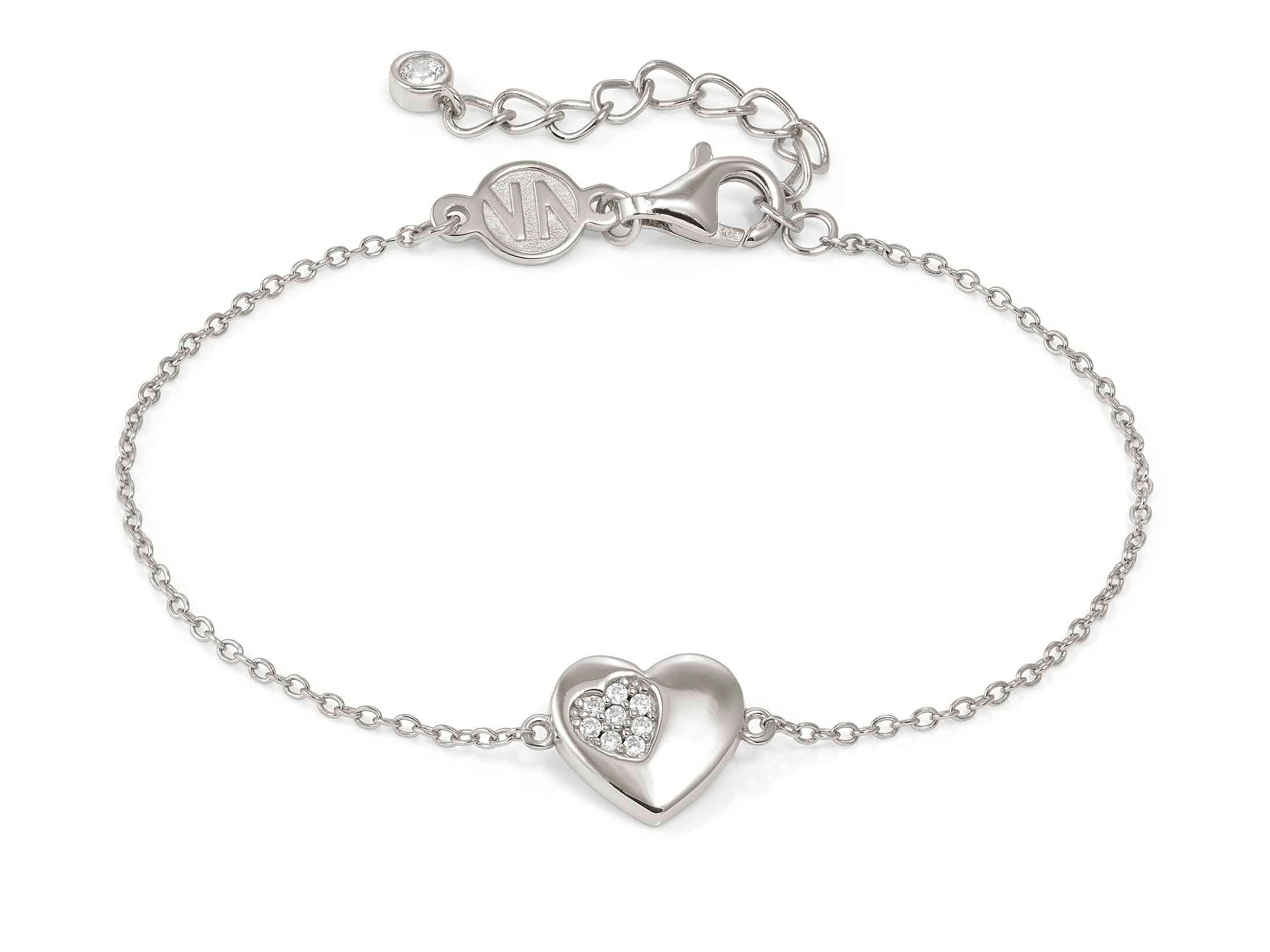 Sterling Silber Armband von Pandora mit einem Herzanhänger, besetzt mit Zirkonia, verstellbar von 16 bis 19 cm, elegantes Design für jeden Anlass.