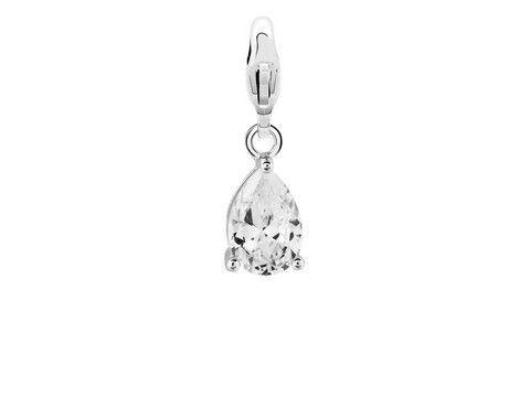 Eleganter Ti Sento Silber Charm in Tropfenform mit funkelndem weißen Glitzer, perfekt für das Veredeln von Schmuckstücken und ein Ausdruck von zeitloser Eleganz.