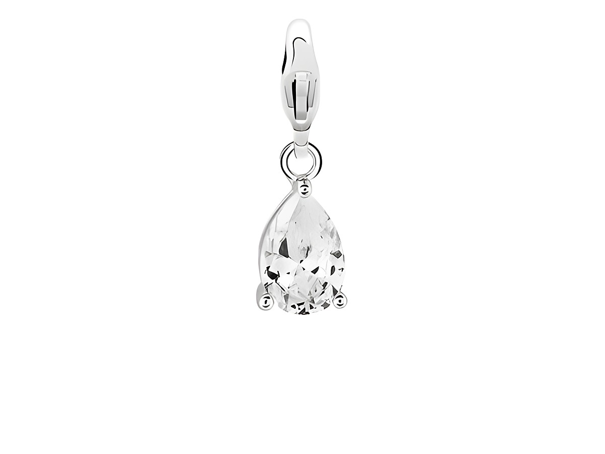 Eleganter Ti Sento Silber Charm in Tropfenform mit funkelndem weißen Glitzer, perfekt für das Veredeln von Schmuckstücken und ein Ausdruck von zeitloser Eleganz.