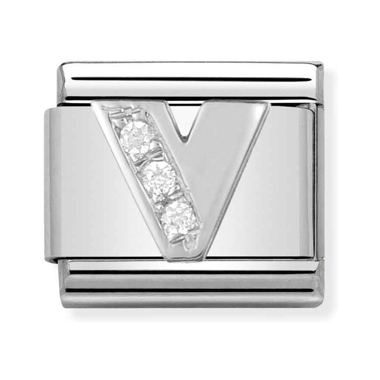 Nomination Composable Classic Charm Buchstabe V - Edelstahl, Sterling Silber, Zirkonia