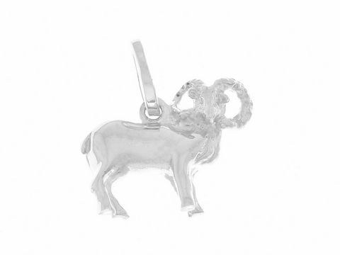 Sternzeichen Widder aus 925 Sterling Silber rhodiniert, dargestellt als stilisierte Widderfigur, ideal für Schmuckliebhaber und astrologische Enthusiasten, Hersteller Juwelier Harnisch.