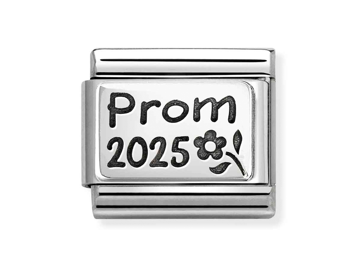 Nomination Sterling Silber 330109 64 - Prom 2025 Element - Classic Silber Ein elegantes Charm aus sterling Silber mit der Gravur Prom 2025 und einer floralisierten Verzierung, hergestellt von Nomination, passend für die Kollektion Classic Silber.
