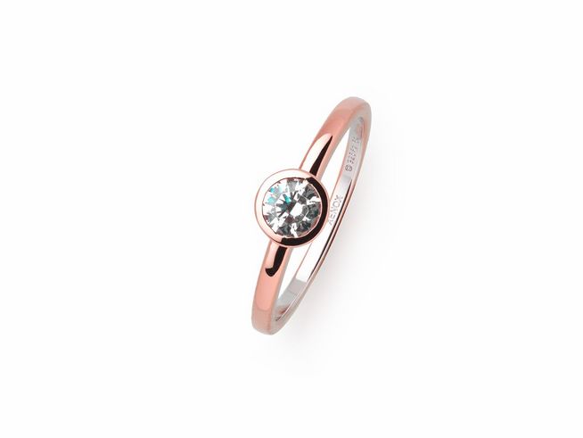 Xenox Sterling Silber RING XS7279R/56 in ZARGE ROSÈ mit roségold vergoldeter Oberfläche und einem funkelnden Stein, Größe 56, Hersteller Xenox.