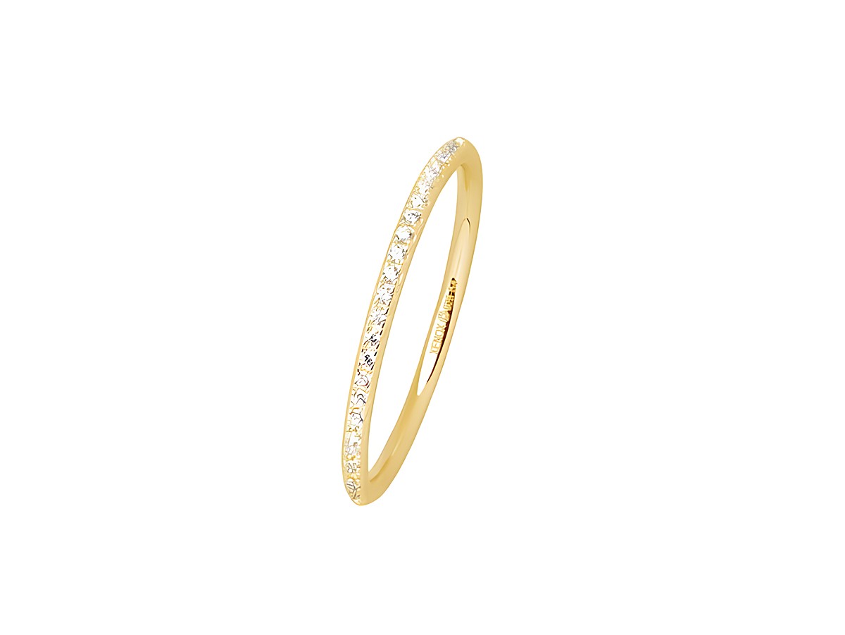 Der Xenox Sterling Silber Ring XS1721G/54 ist in Gelbgold vergoldet und hat eine elegante, schlichte Form. Er ist mit funkelnden Zirkonia-Steinen besetzt und hat die Größe 54.