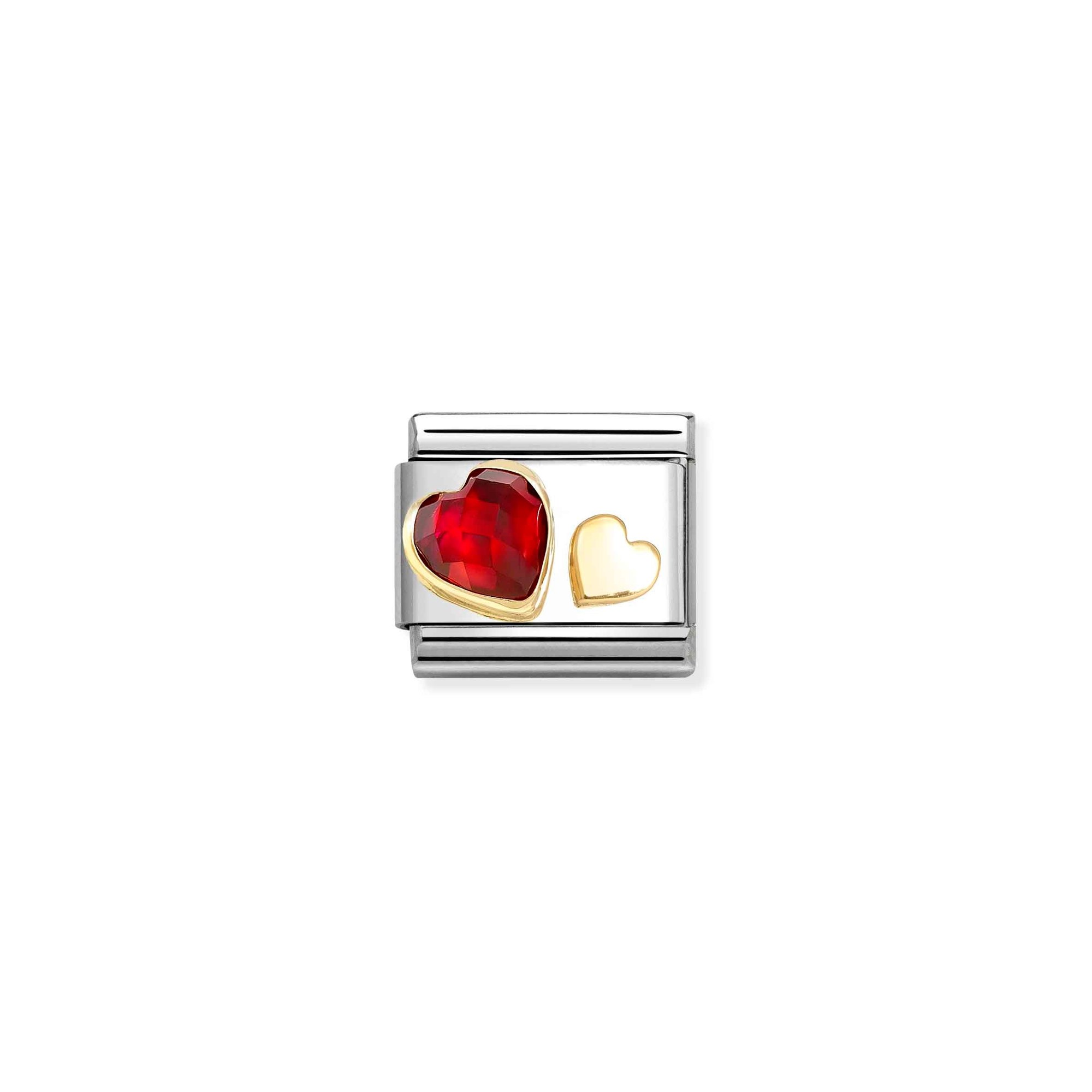 Nomination Composable Classic Charm Herz rot - Edelstahl, Gold 750 Gelbgold, Zirkonia